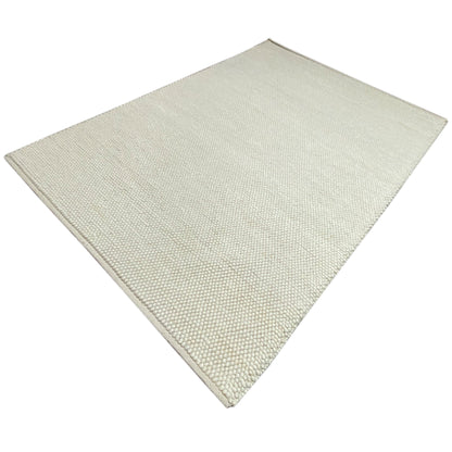 Rug, light beige, appearing square, smooth surface, neatly finished edges