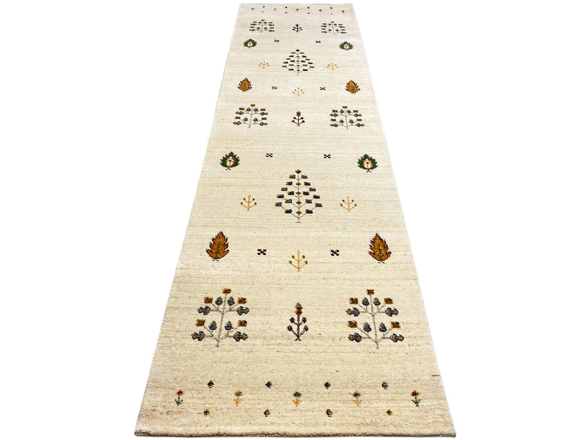 Loom Luri Läufer-Teppich 82x300 cm, beiger Läufer mit zentrierten Medaillons und Blättern.