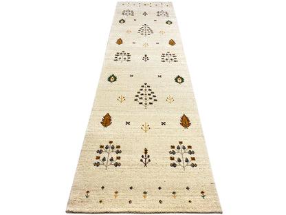 Loom Luri Läufer-Teppich 82x300 cm, beiger Läufer mit zentrierten Medaillons und Blättern.