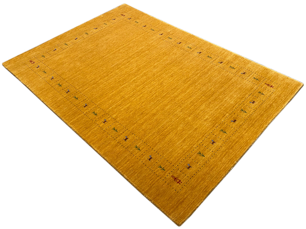 Gelber Teppich 200x142 cm, rechteckig, mit Muster und umlaufender Bordüre