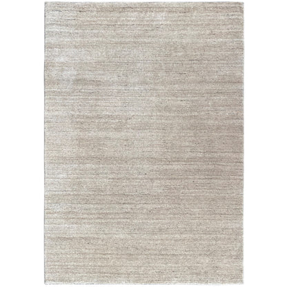 Rectangular beige rug with an even, mottled surface