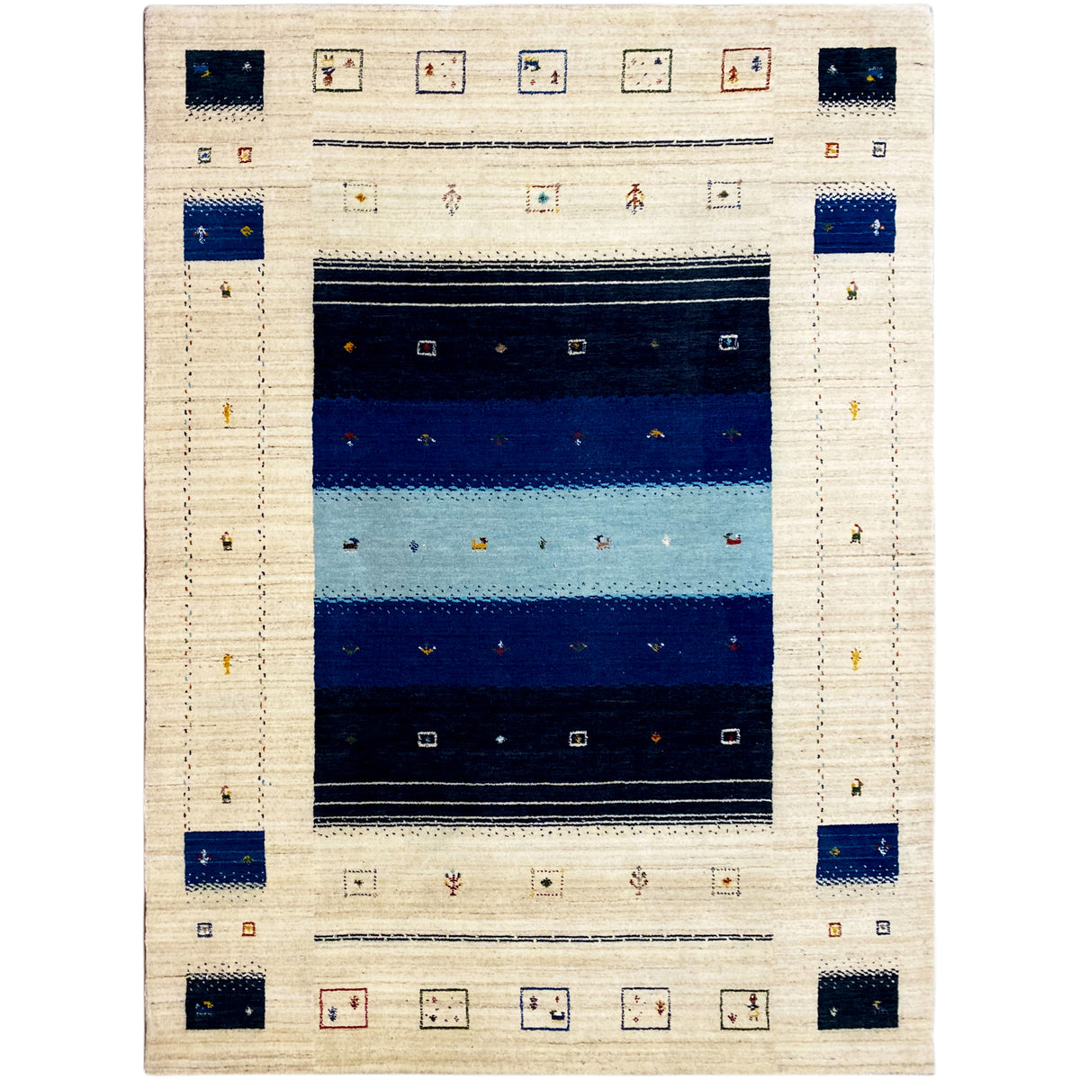 Loom Luri Teppich mit beigem Grund und blauem, geometrischem Muster