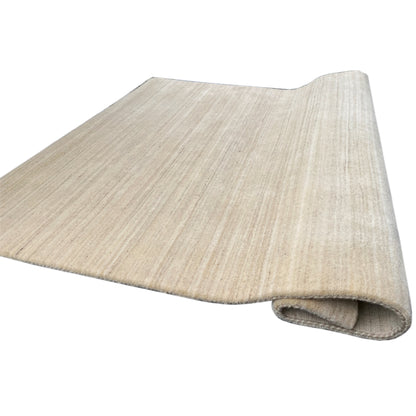 Gabbeh rug, natural, light beige, rolled corner, underside and edge seam visible