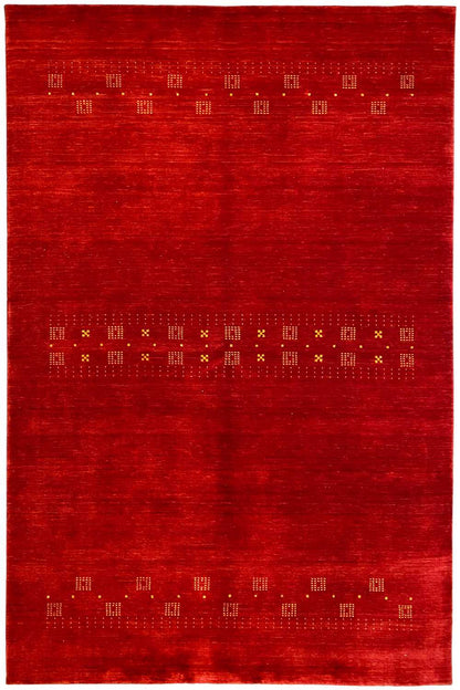 Red carpet with a subtle border featuring line and square patterns