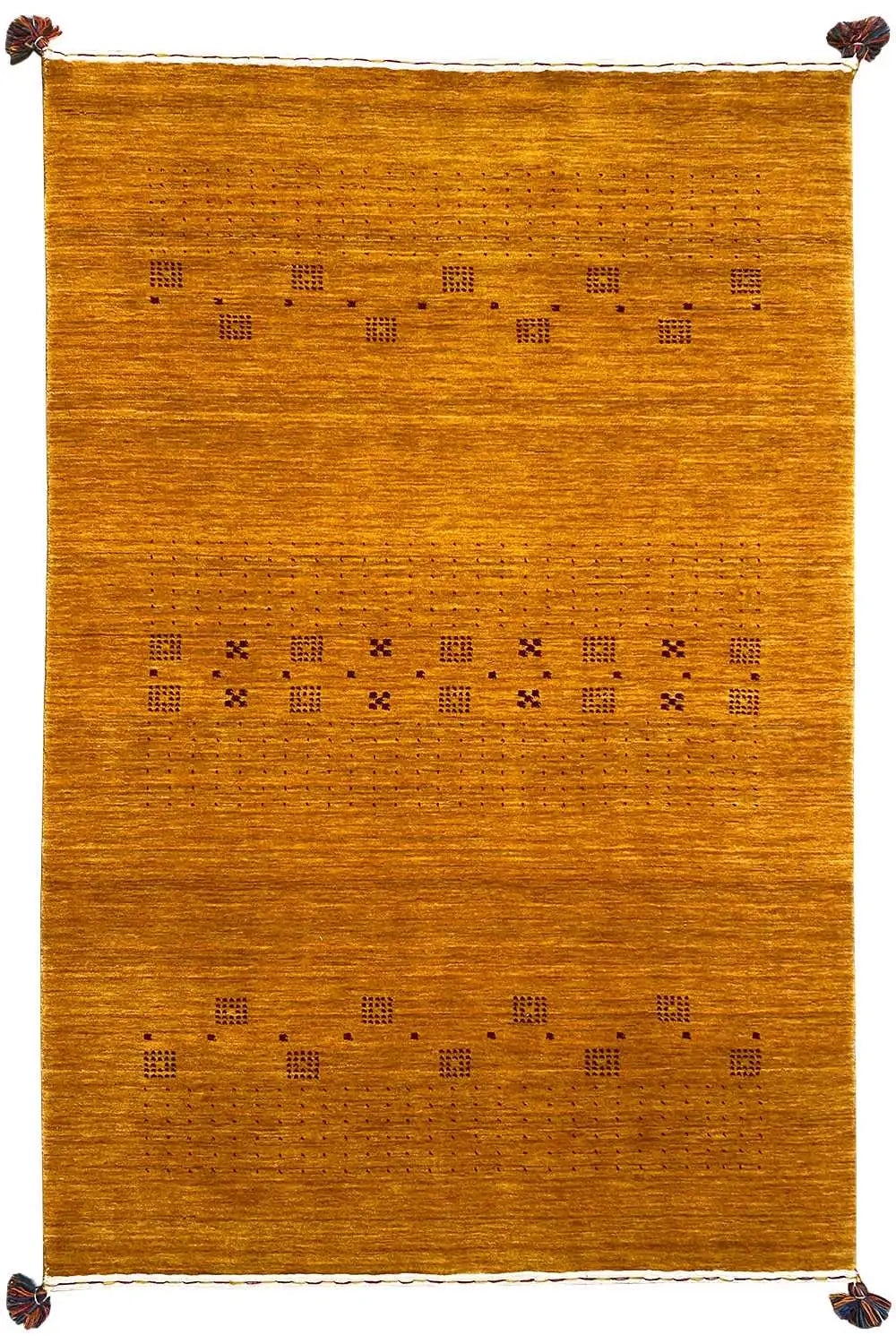 Gabbeh handwoven rug (180x121 cm) with a central linear pattern of dark squares