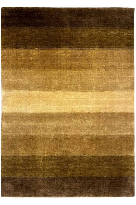Gabbeh rug 183x120 cm, rectangular design with wide stripes in brown and ochre