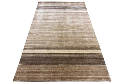 Gabbeh rug in trapezoidal view: even stripes in beige and dark brown