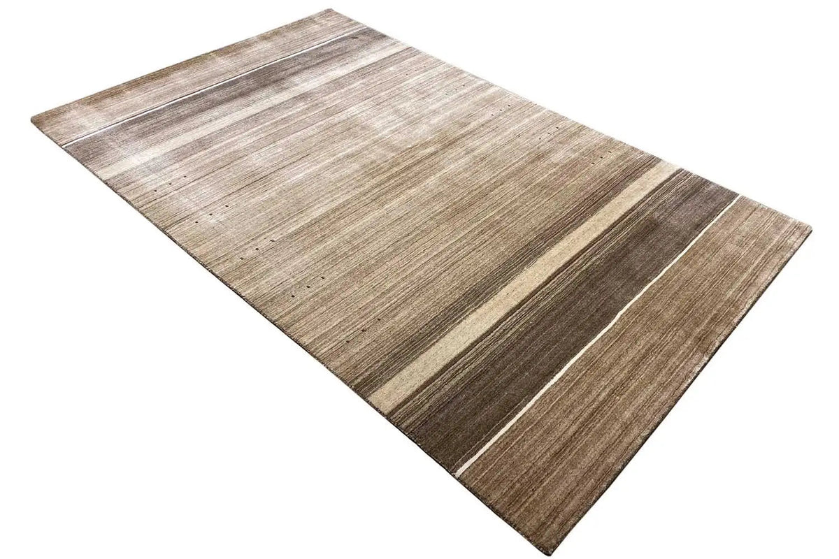 Gabbeh rug, laid diagonally, horizontal stripes in beige and brown