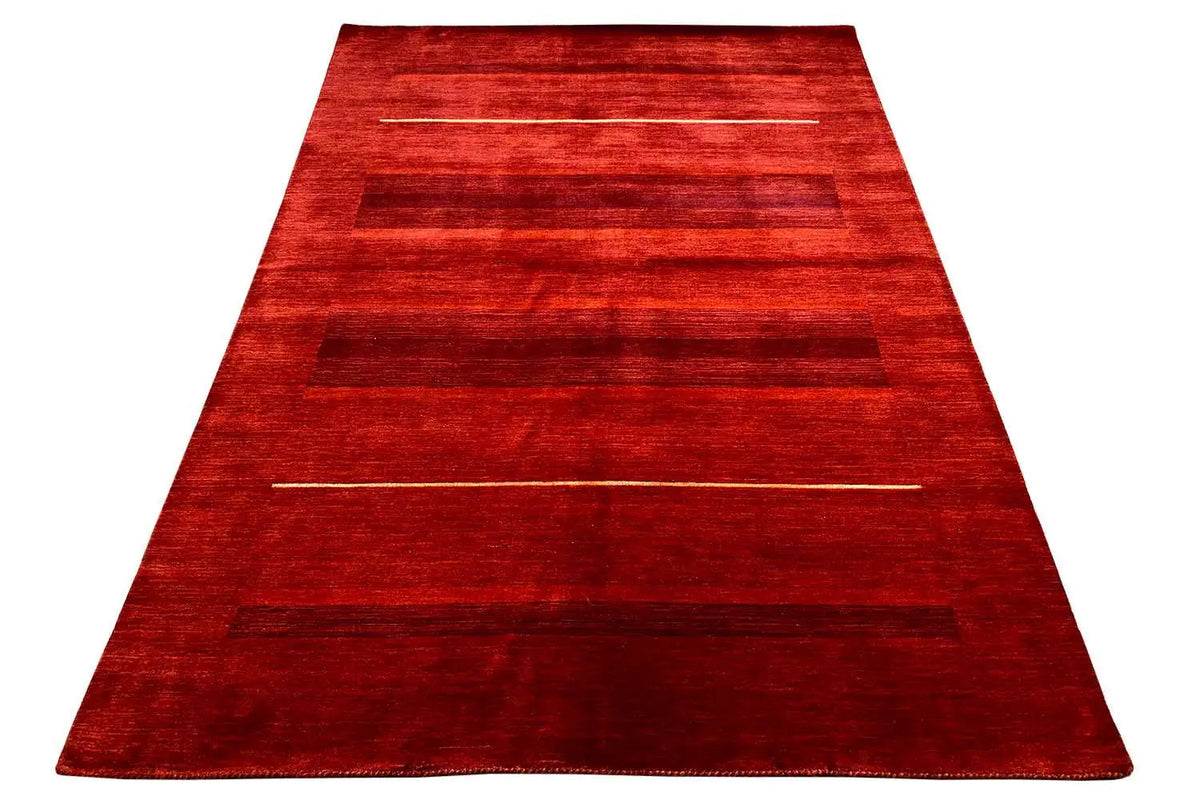 Red Gabbeh rug, open at the top; patterned striped look in the pile