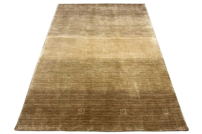Gabbeh rug (200x139 cm), large-format, gold-beige woven texture, subtle ornaments