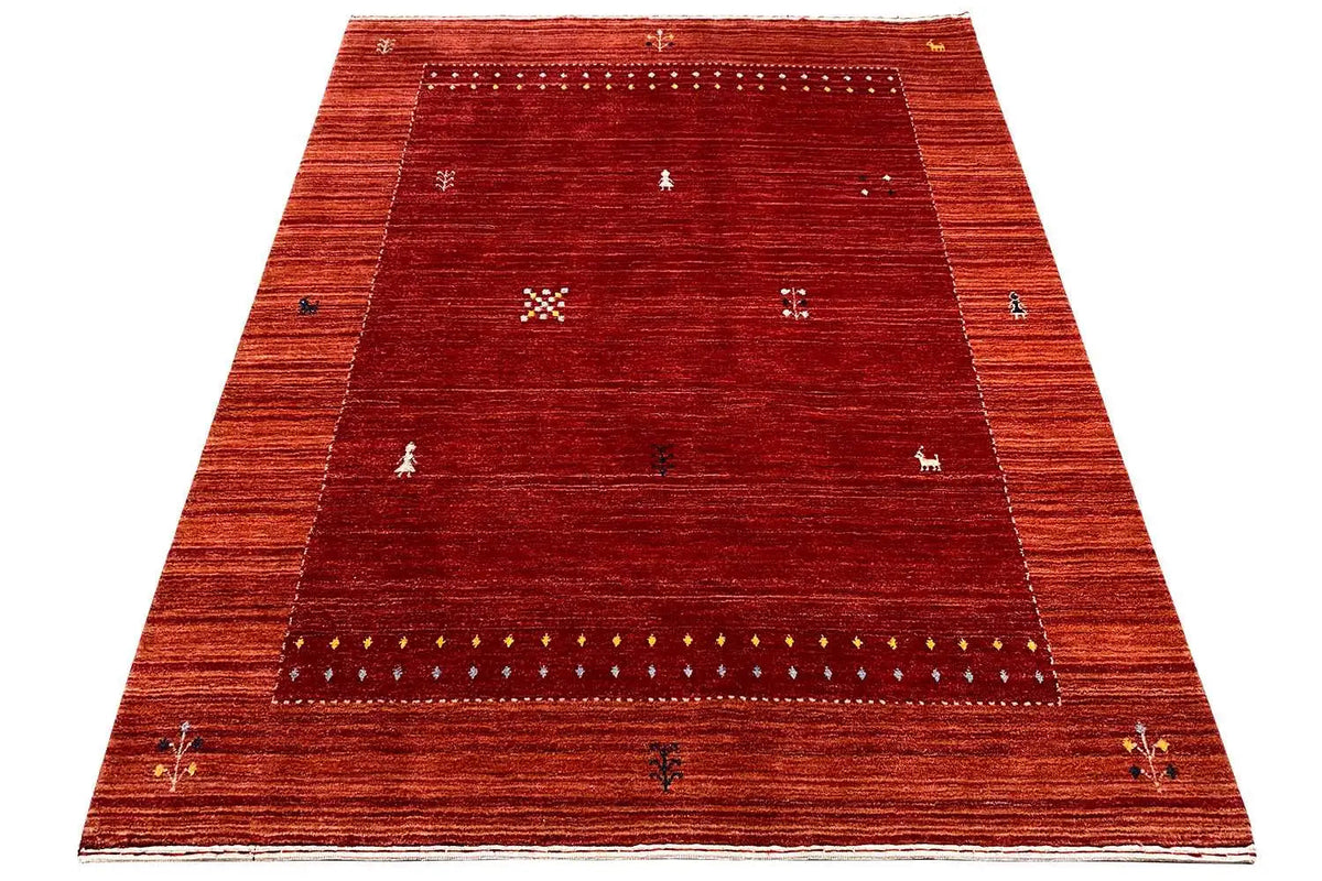 Gabbeh rug 199x143 cm, reddish-brown field with woven-in ornaments