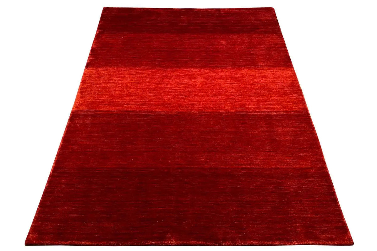 Gabbeh rug (200x151 cm), red, spread out, slight oblique view