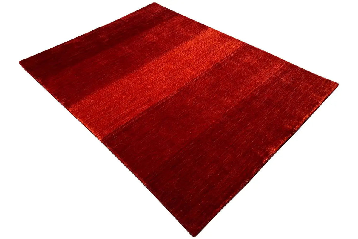 Gabbeh rug, red, appearing square, diagonal view