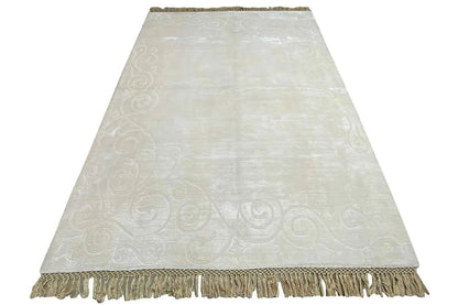 Gabbeh rug 224x170 cm, cream-colored, loop ornaments, fringes all around