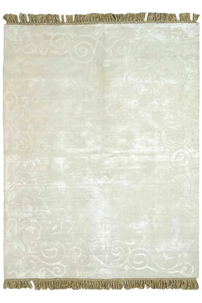 Gabbeh rug 224x170 cm in cream, ornamental pattern, gold fringes