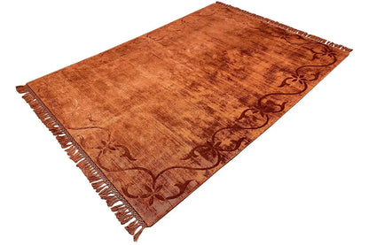 Gabbeh rug 238x174 cm, rust brown, vine ornaments and fringes on all edges