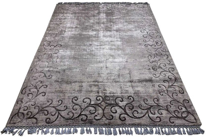 Gabbeh rug, gray field pattern with ornamental border, fringes