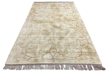 Gabbeh rug 238x171 cm, cream-beige with a vine motif, with fringes along the edge