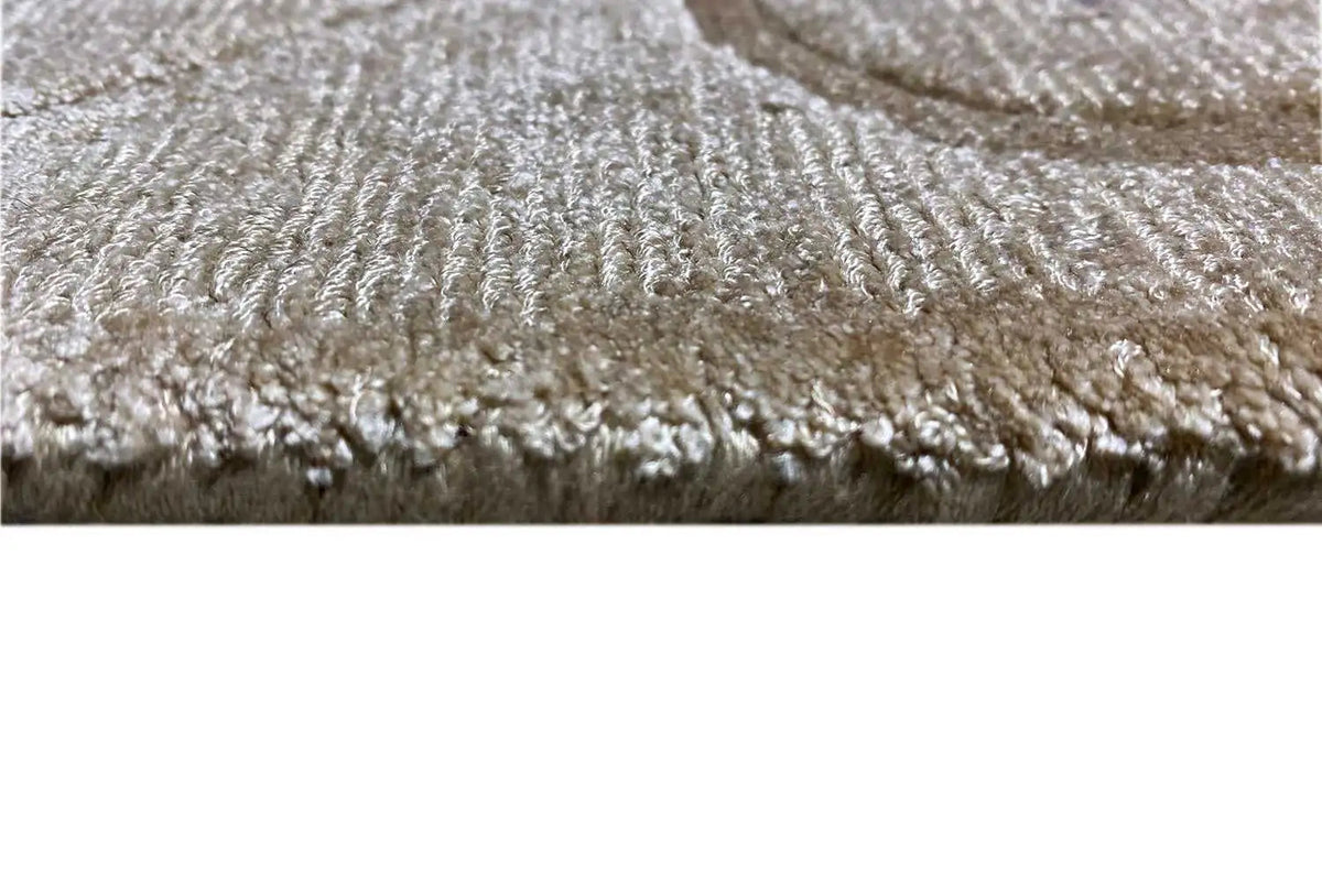 Gabbeh rug, close-up of the pile structure and fringes along the edge, cream beige