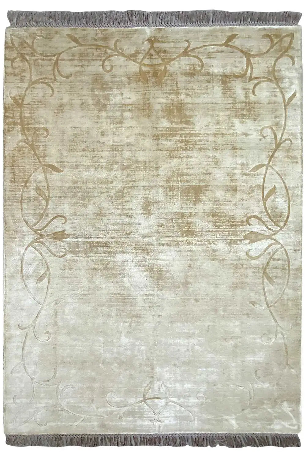 Gabbeh rug 238x171 cm, cream-colored with floral ornaments and a dark border
