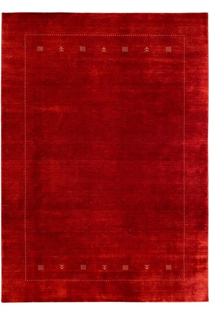 Red Gabbeh rug with a geometric border and ornaments, approx. 297x198 cm