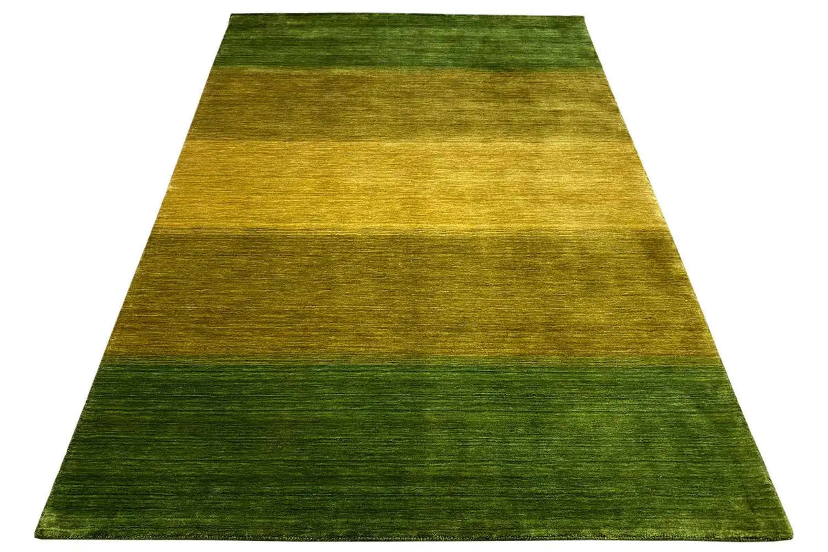 Gabbeh rug 239x165 cm, green-yellow gradient, rectangular with a fine border