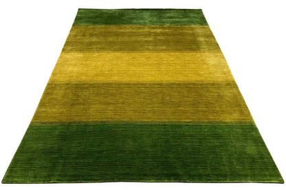 Gabbeh rug 300x200 cm: horizontal stripes in green and yellow, wide rug