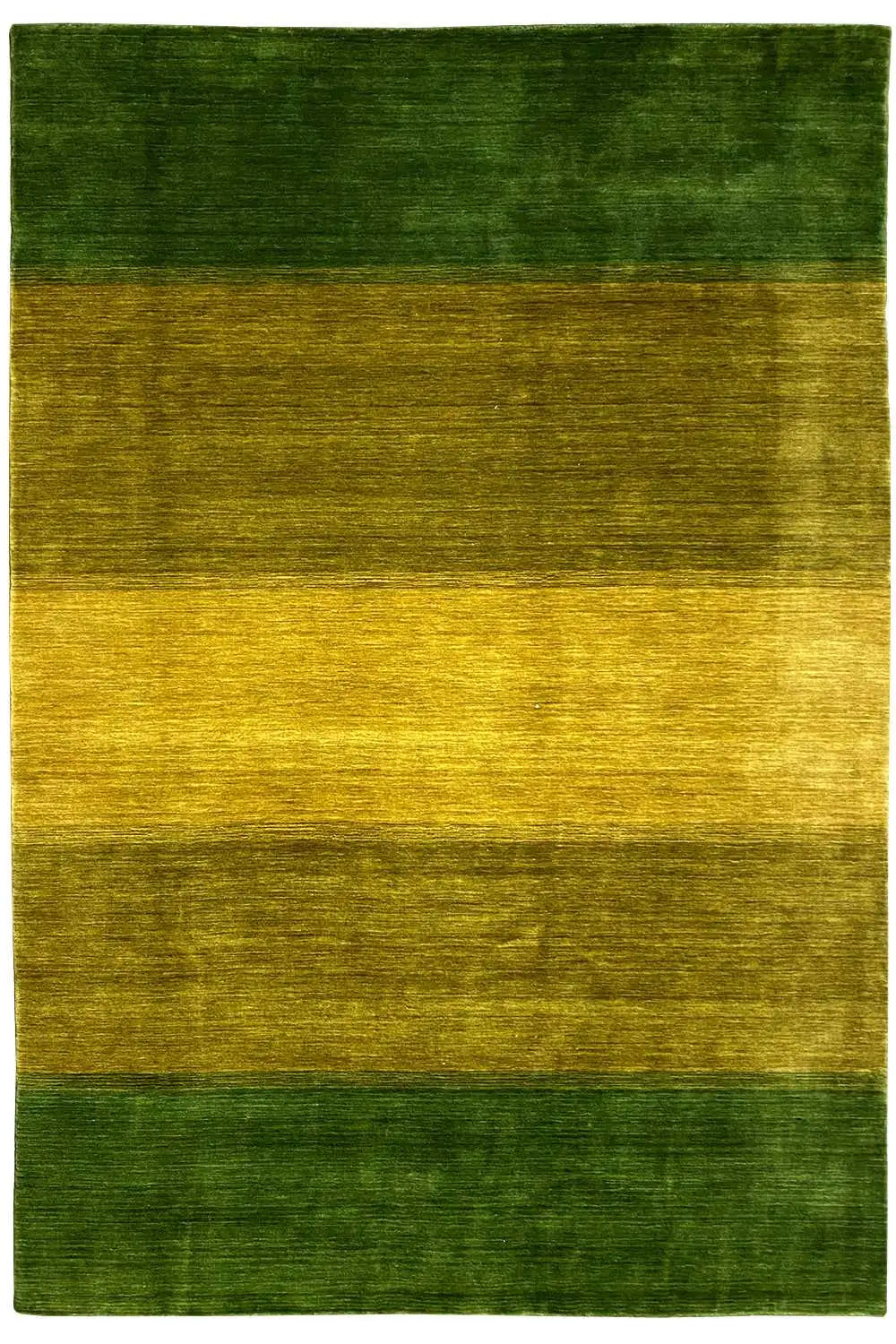 Gabbeh rug 300x200 cm: rectangular, green and yellow horizontal stripes