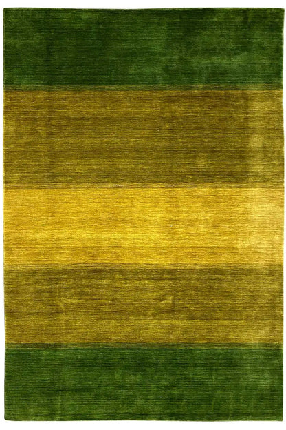 Gabbeh rug 300x200 cm: rectangular, green and yellow horizontal stripes