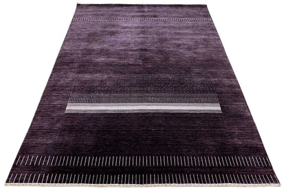 Gabbeh rug 242x172 cm, dark violet, with central stripe and straight selvedge