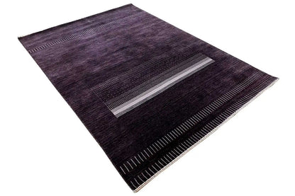 Gabbeh rug 242x172 cm, dark violet, with a light gray stripe in the field