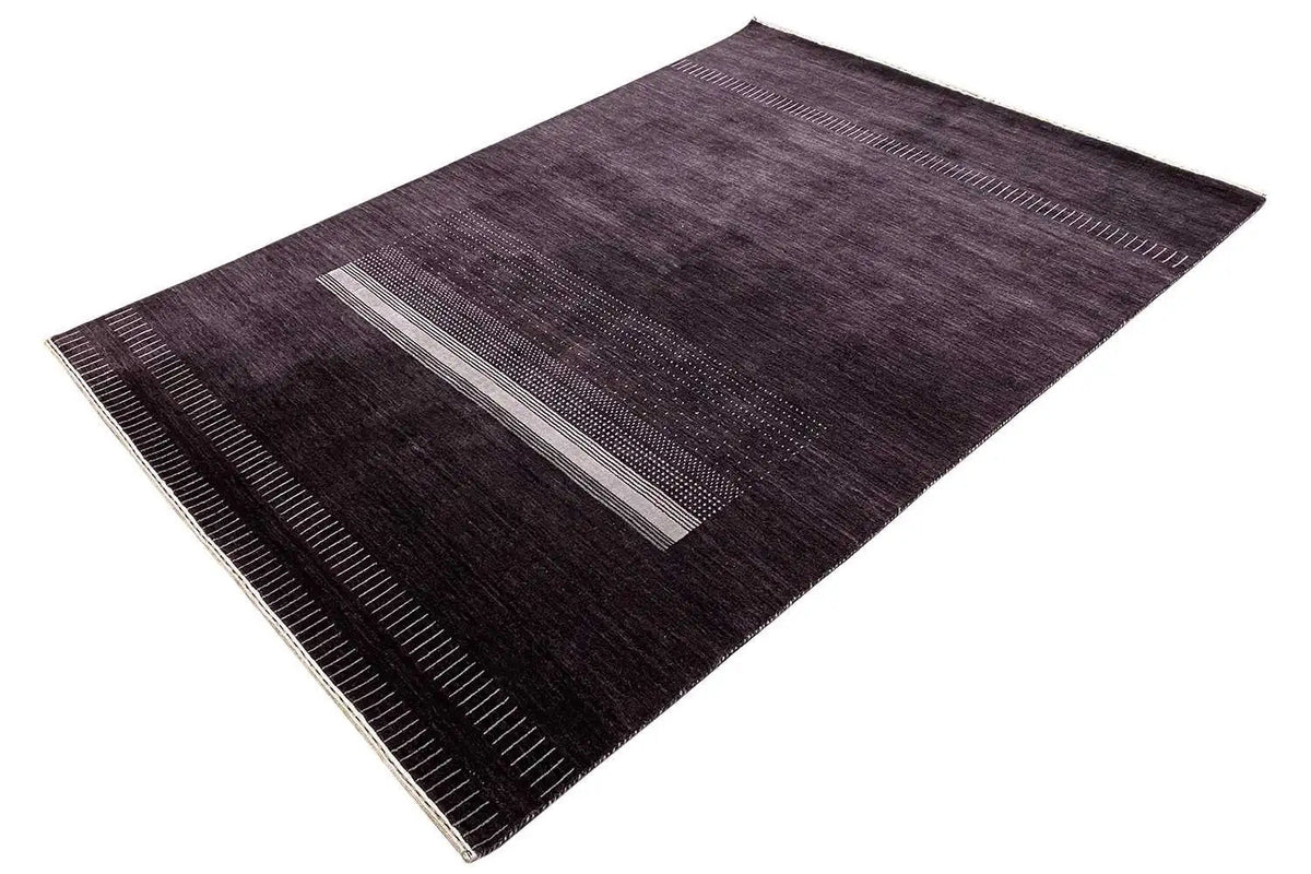 Gabbeh rug 242x172 cm, dark violet, light gray stripe and fine borders