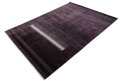 Gabbeh rug 242x172 cm, dark violet, light gray stripe and fine borders