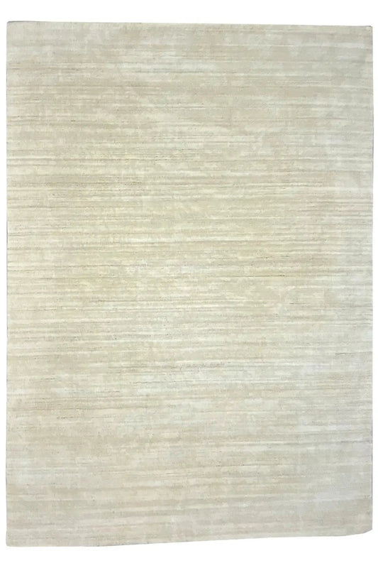 Gabbeh rug in light beige with a delicate linear pattern, flat-lay full view