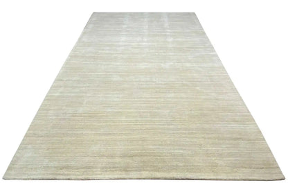 Beige Gabbeh rug with a fine woven pattern, wide top view