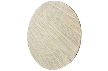 Round Gabbeh rug, beige color, oval perspective, 151x151 cm