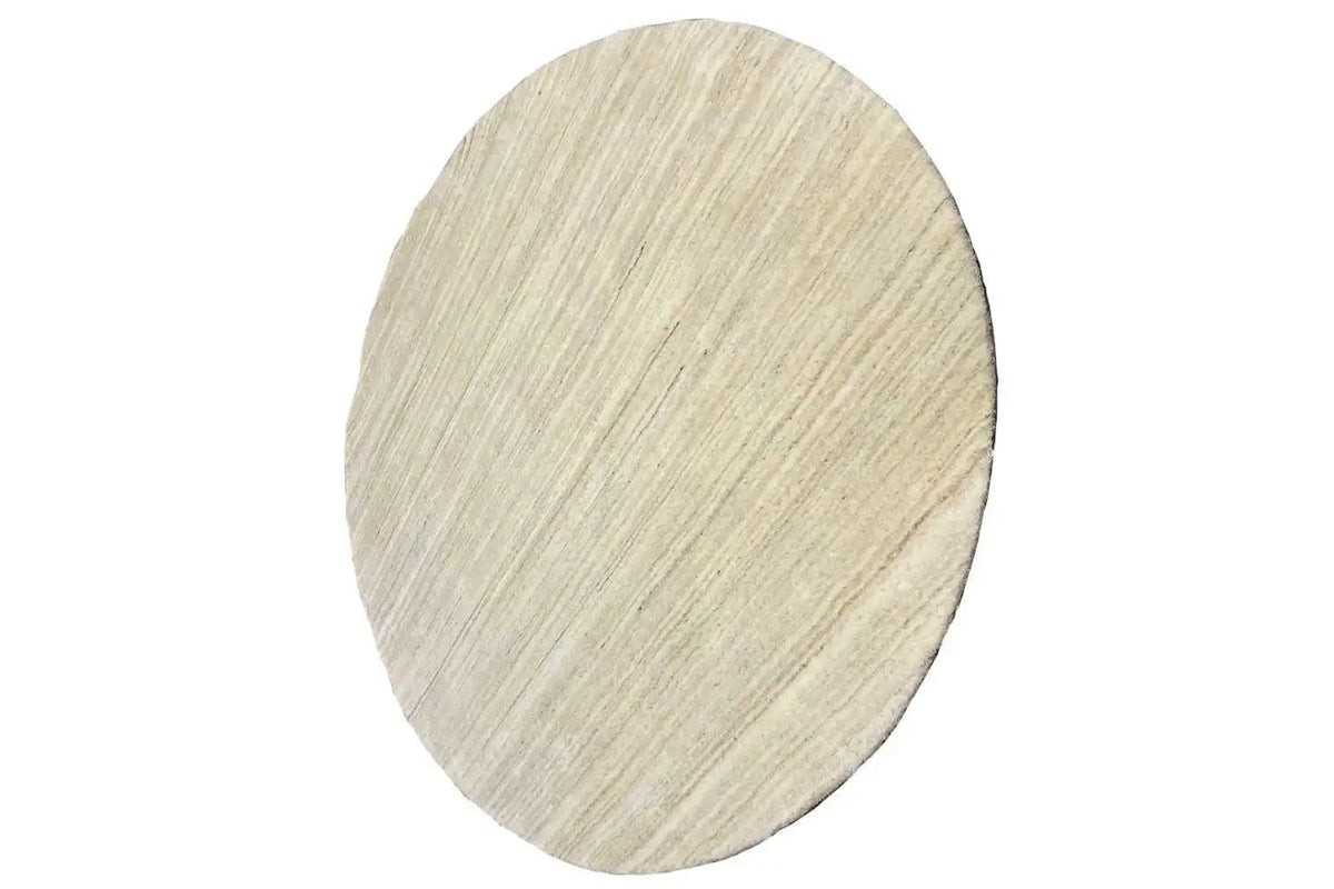 Round Gabbeh rug, cream-beige texture with fine lines, 151x151 cm