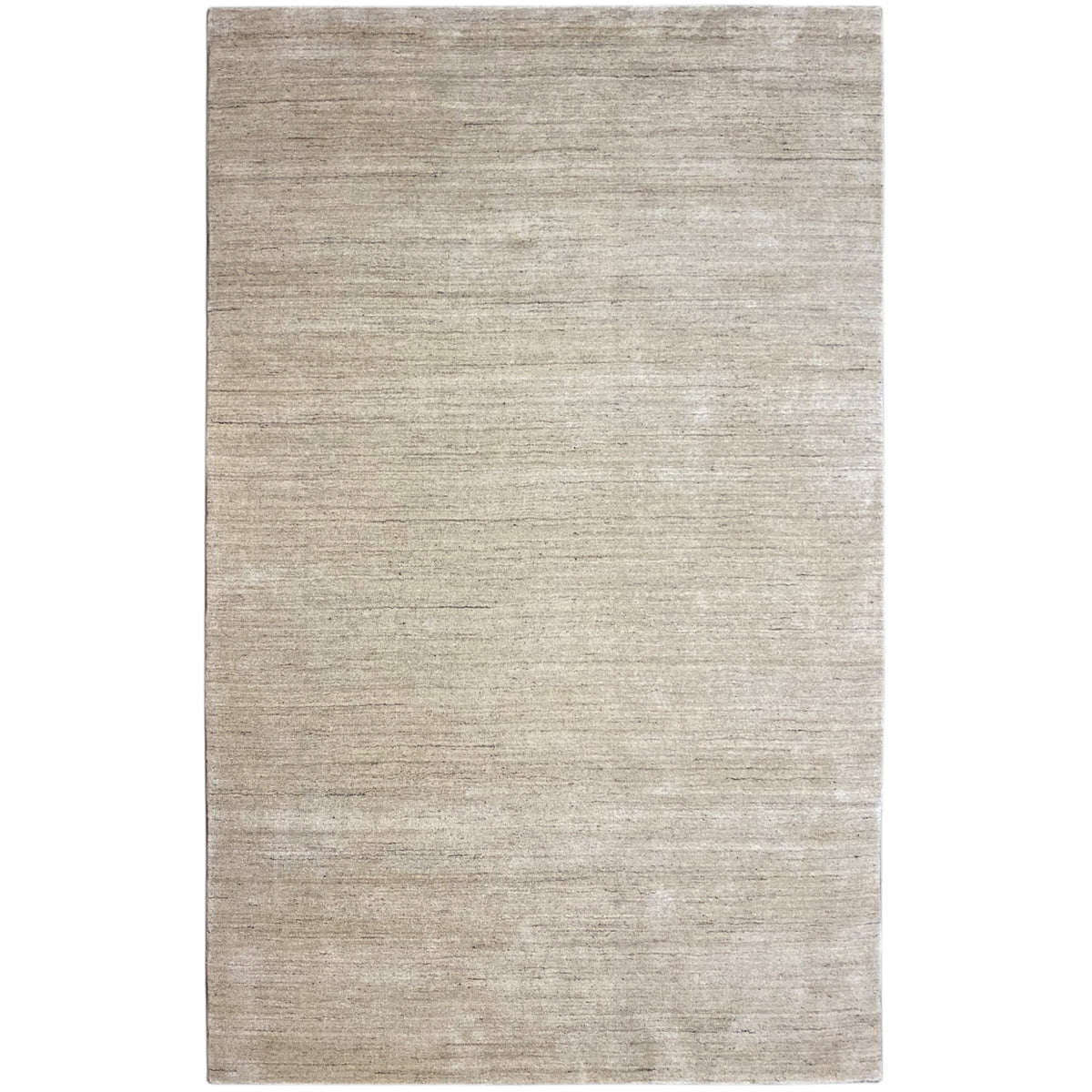 Beige low-pile rug with a fine texture and light pattern, rectangular