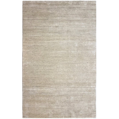 Beige low-pile rug with a fine texture and light pattern, rectangular