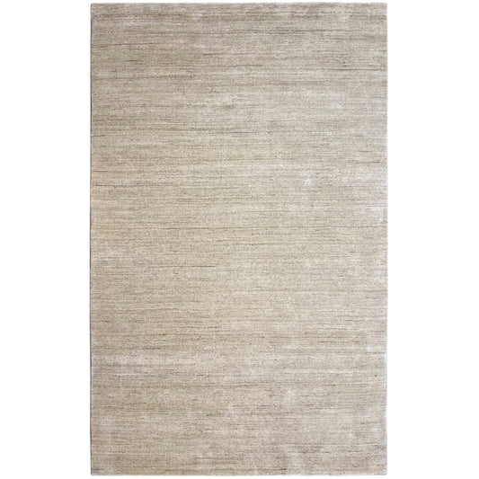 Beige low-pile rug with a fine texture and light pattern, rectangular