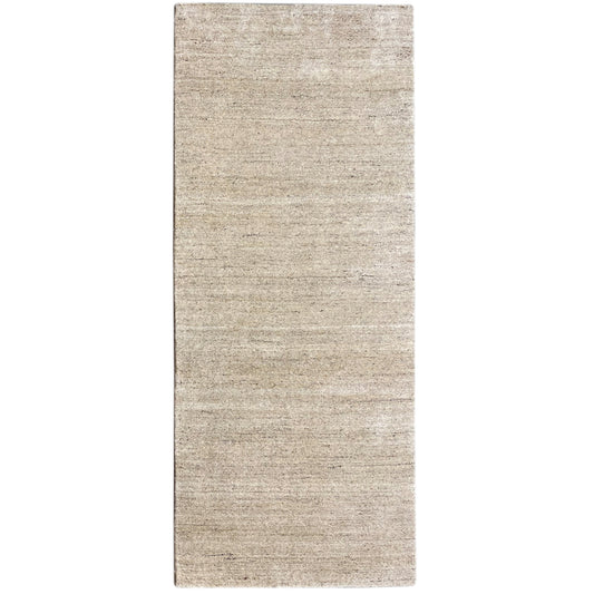 Beige rectangular rug with a fine, irregular texture and subtle grain pattern