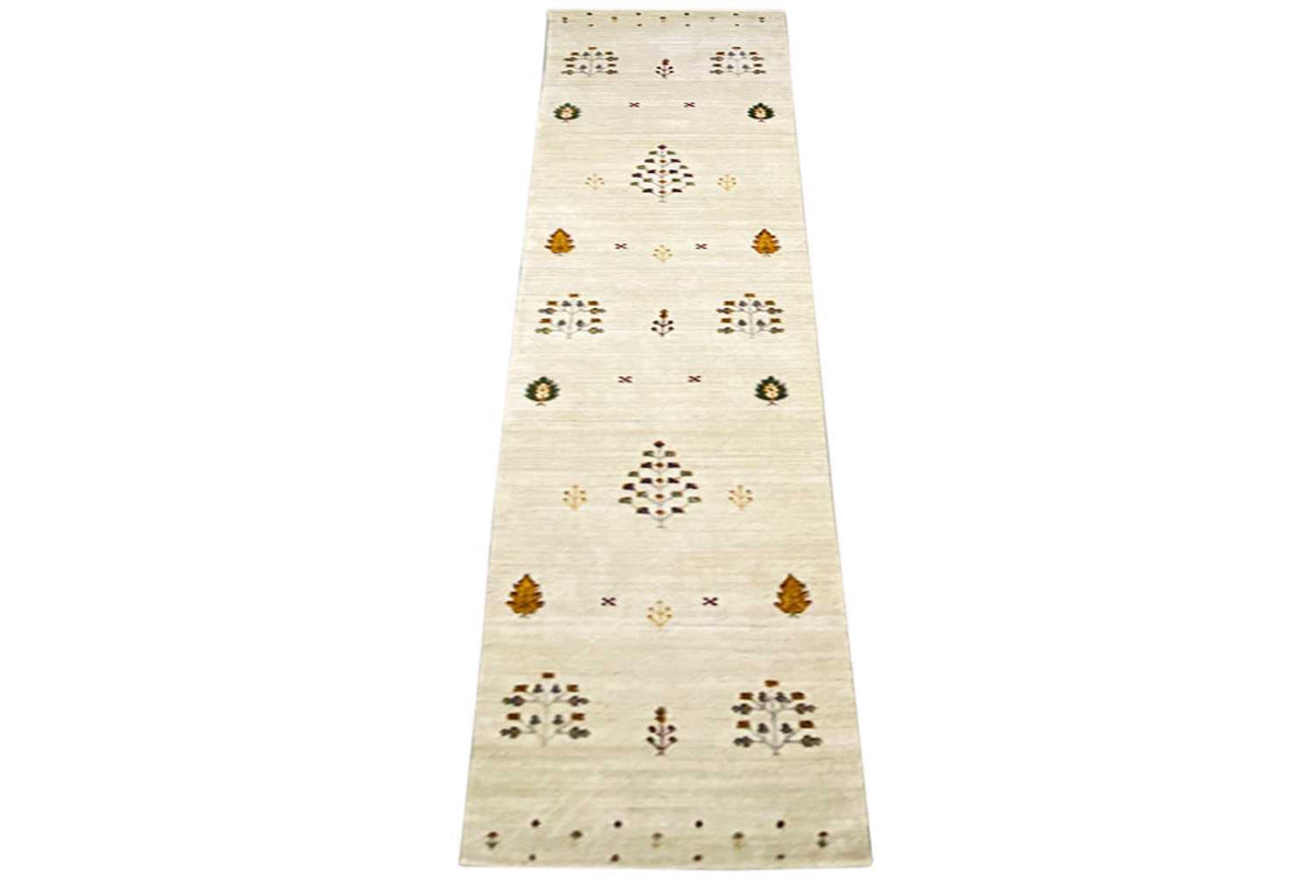 Gabbeh runner 78x400 cm, cream-colored long runner with rows of small ornaments