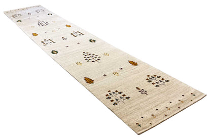 Gabbeh runner 78x400 cm, cream-colored runner with border and star designs
