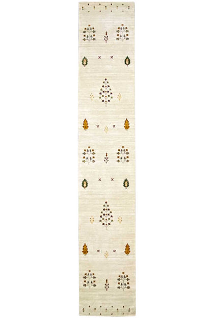 Gabbeh runner 78x400 cm, cream-colored runner with geometric ornaments