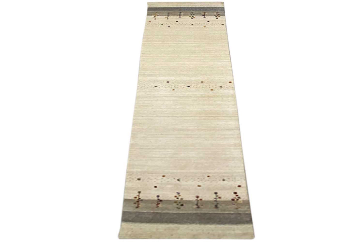 Beige wool runner with an all-over border and multicolored cross patterns, 80x400 cm