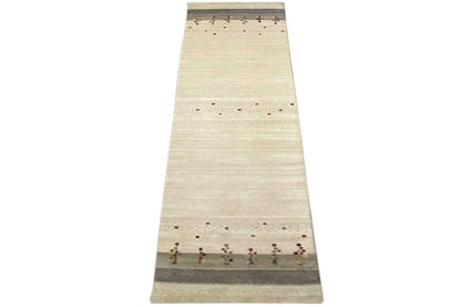 Beige wool runner with an all-over border and multicolored cross patterns, 80x400 cm