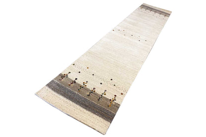 Beige runner with a wide gray central band and colorful cross patterns along the edges
