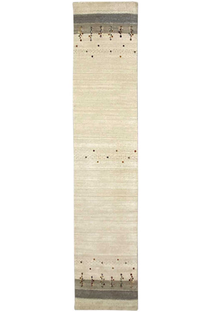 Beige Gabbeh runner with a dark border and cross patterns, 80x400 cm
