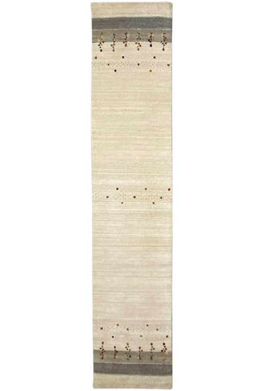 Beige Gabbeh runner with a dark border and cross patterns, 80x400 cm