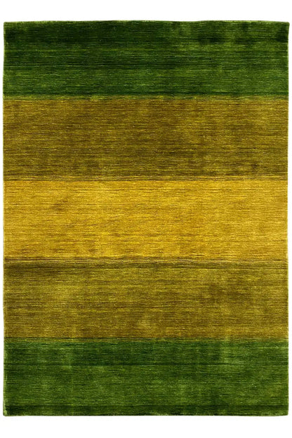 Gabbeh rug 200x138 cm in green-yellow, flat-woven, rectangular